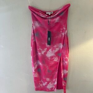 Fashion Nova Pink and White Strapless Dress